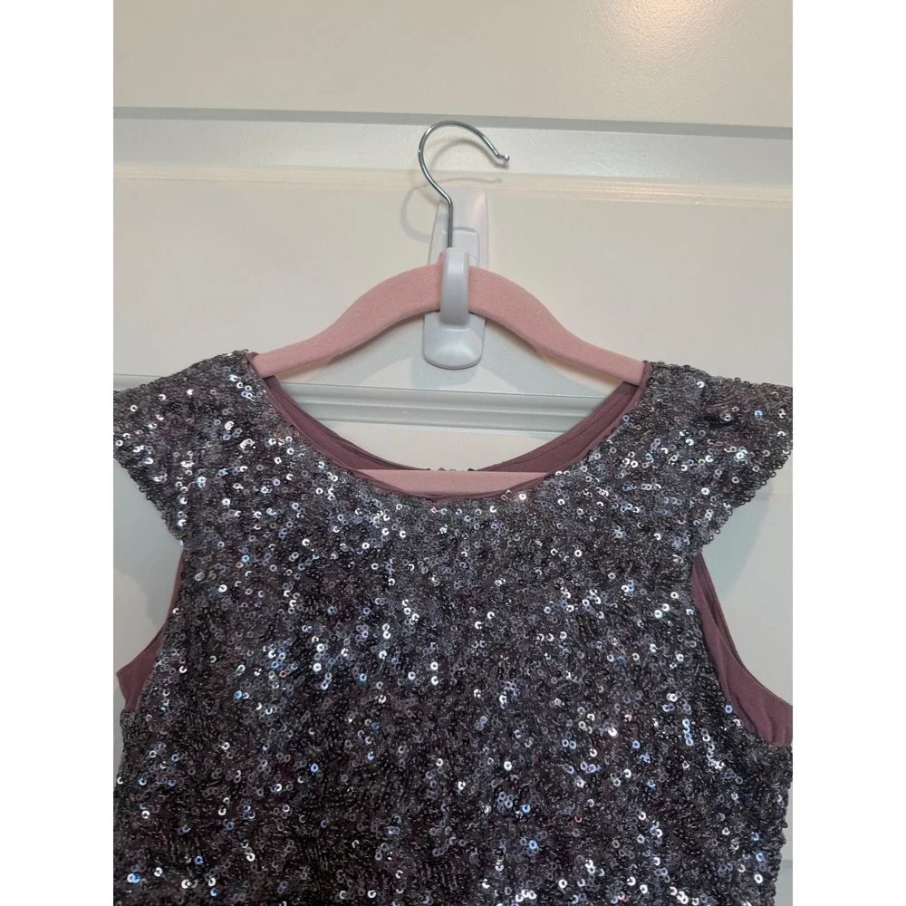 14.Ilovegorgeous Kids Mauve Purple Sequin Cap Sleeve Party Dress Size 6-7